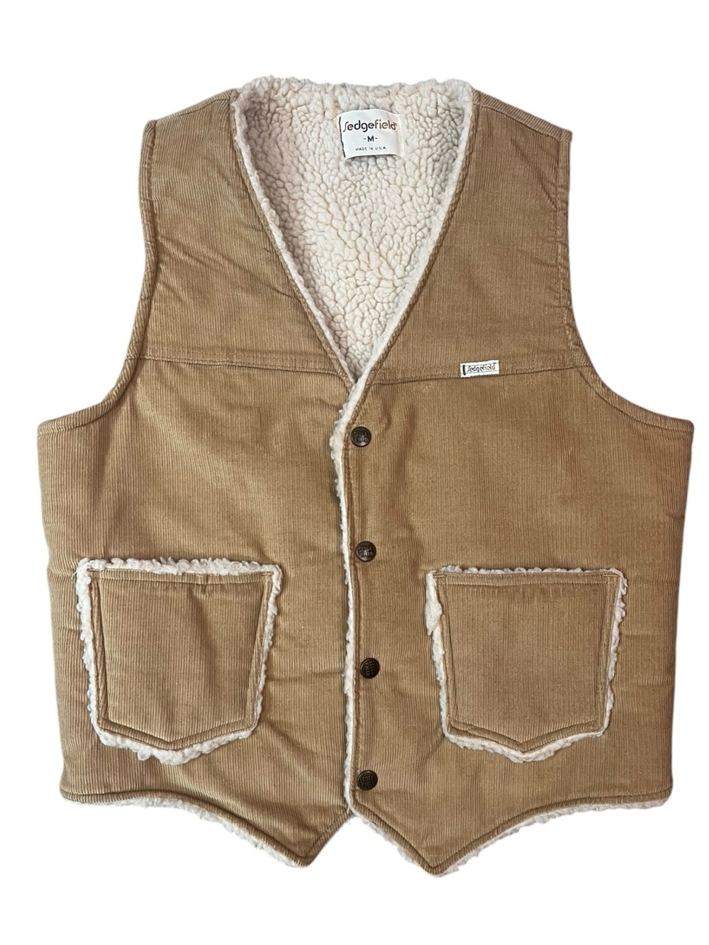 Vintage Sedgefield Corduroy & Sherpa Vest Mens Medium Tan Snap Cowboy Western